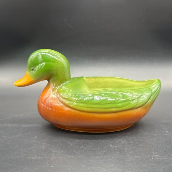 Vintage Duck Planter Catch All Caddy Green Brown Lodge Cabin Decor Ceramic Retro - Picture 2 of 10